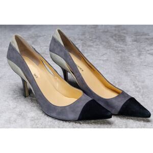 Audrey Brooke Black Gray Suede Cap Toe Heels Pumps Womens Size 8.5